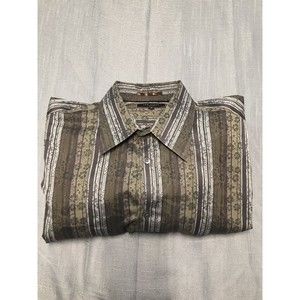 Ted Baker Floral Print Shirt Mens Size 6 Gray Brown Button Up Long Sleeve Cotton